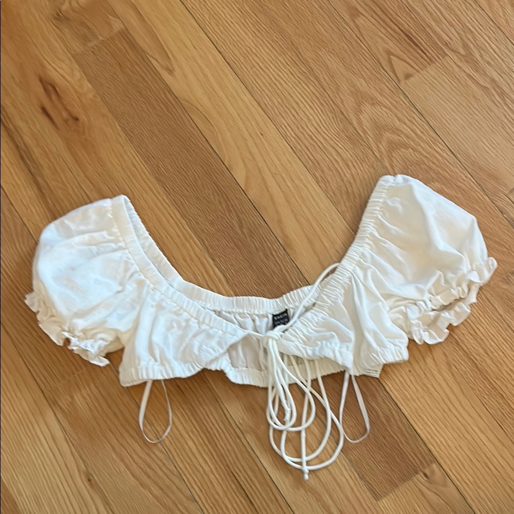 SHEIN White Puff Sleeve Crop Top